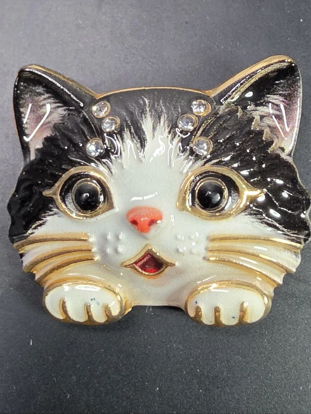 Unbranded Black & White Cat Face Brooch - Cute Enamel Pin